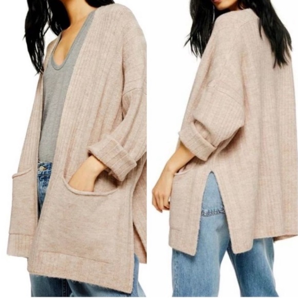NWT Topshop Oversized Oatmeal Open Ribbed Cardigan - Picture 1 of 4